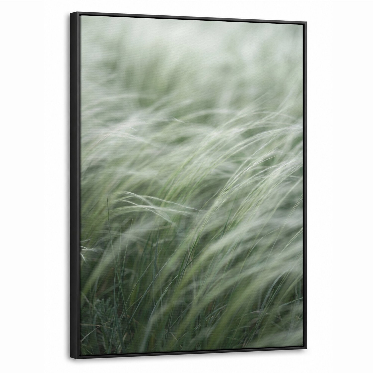 Canvas Schilderij met Baklijst - Gras - Wazig - Natuur - Groen - Zacht