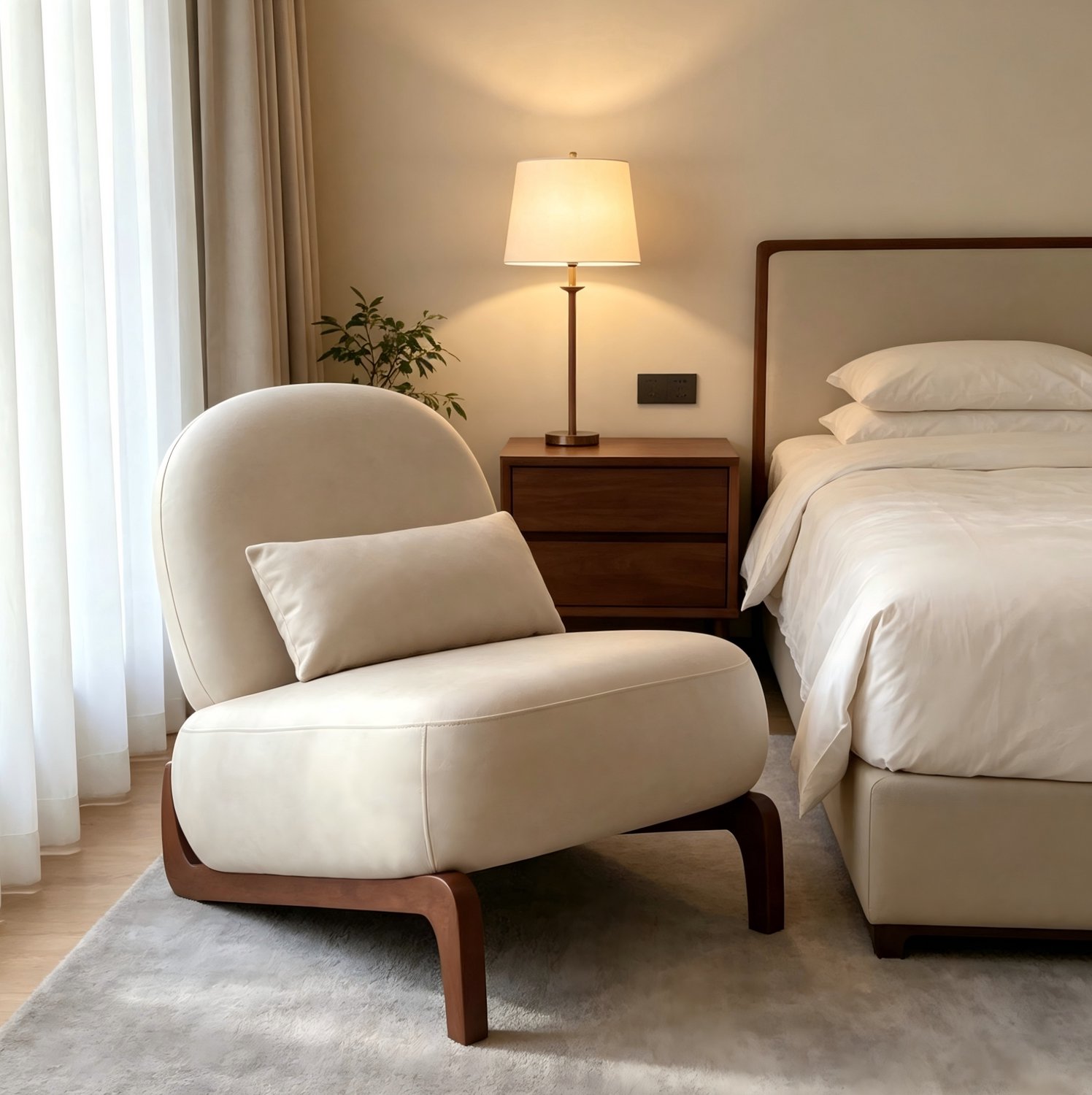 CHICFURN Fauteuil - Zonder armleuningen - Houten poten - Camel Crème