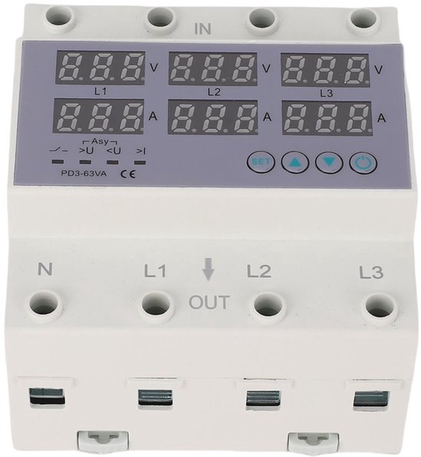 3-fasen DIN-rail Voltmeter Ampèremeter Automatische Overspanning Overspanningsbeveiliging Overspanningsbeveiliging Stroomstabilisator voor Huisbeveiliging AC 390‑500V (40A)