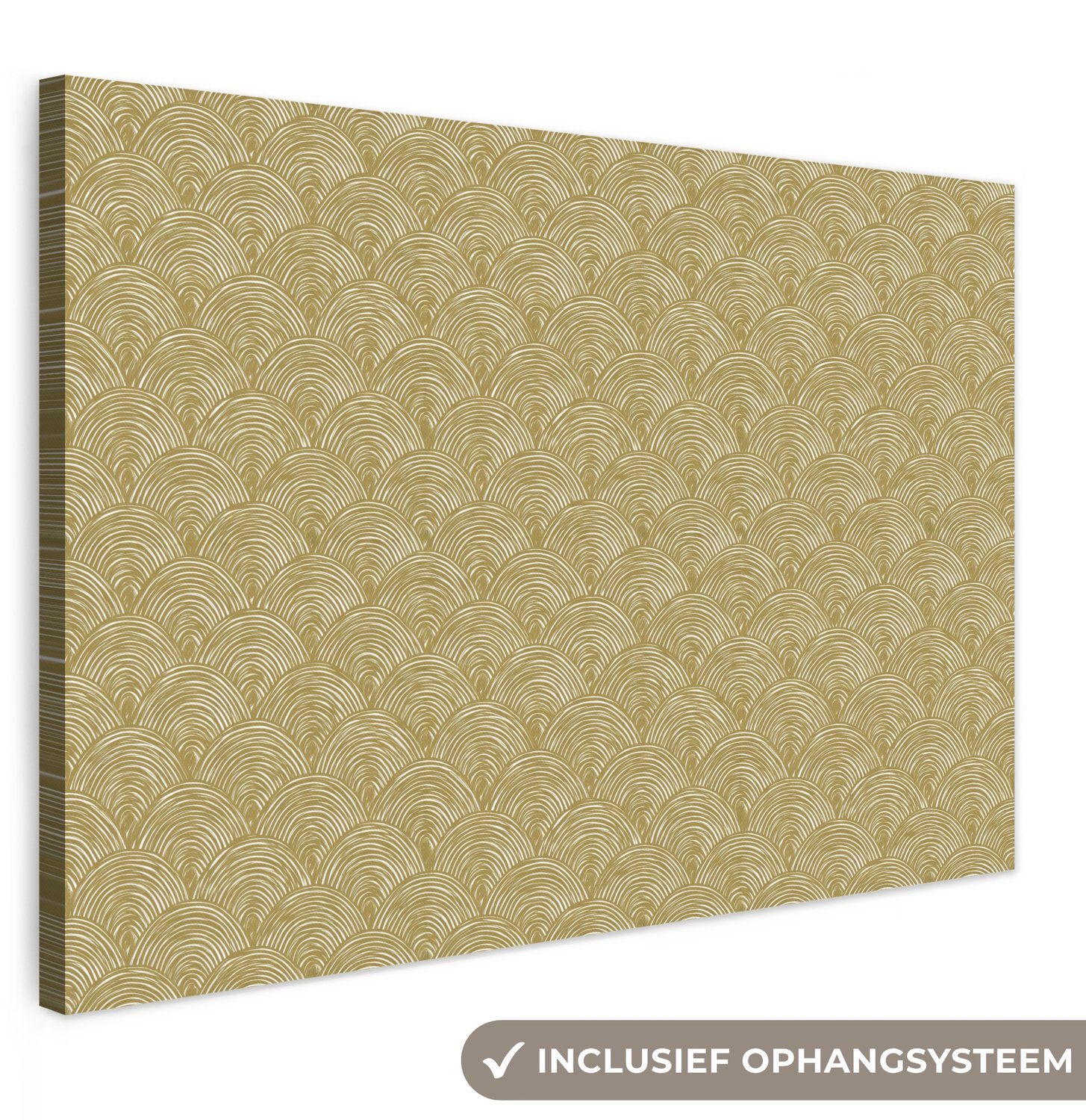 Canvas schilderij 140x90 cm - Exclusieve wanddecoratie Waaier - Geometrisch - Groen - Muurdecoratie woonkamer - Slaapkamer decoratie - Kamer accessoires - Schilderijen op canvas groot XXL