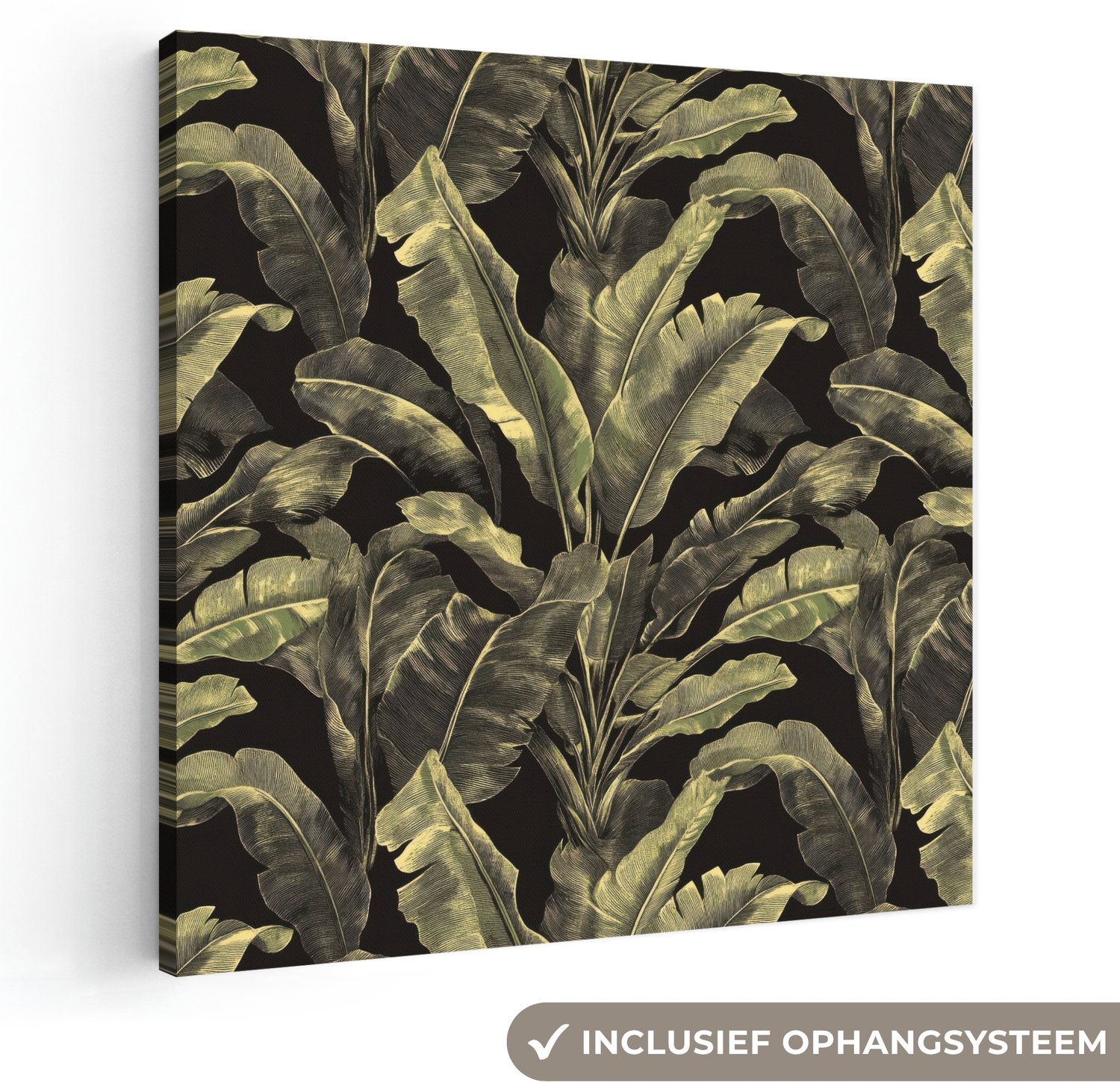 Canvas schilderij 50x50 cm - Exclusieve wanddecoratie Botanisch - Bladeren - Groen - Muurdecoratie woonkamer - Slaapkamer decoratie - Kamer accessoires - Schilderijen op canvas