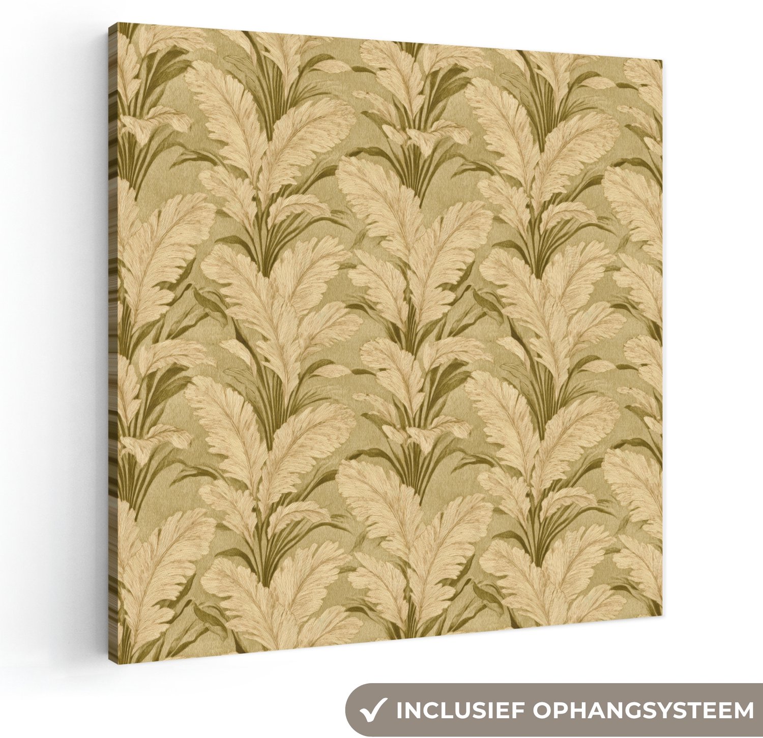 Canvas schilderij 90x90 cm - Exclusieve wanddecoratie Palmbladeren - Klassiek - Groen - Muurdecoratie woonkamer - Slaapkamer decoratie - Kamer accessoires - Schilderijen op canvas