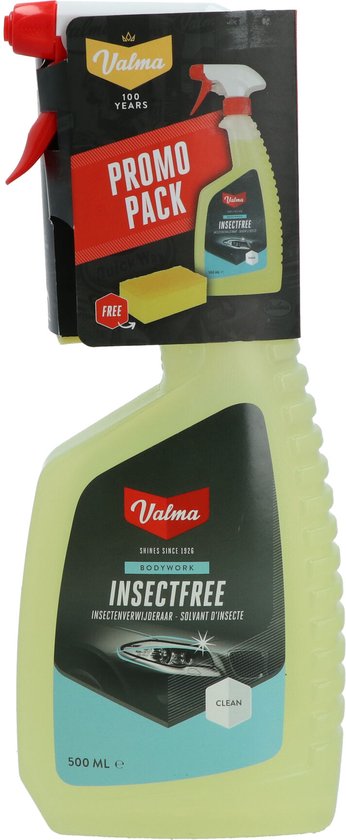 Valma Insectfree 500ml sprayflacon met gratis spons, promo pack voor effectieve insectenverwijdering van autolak.
