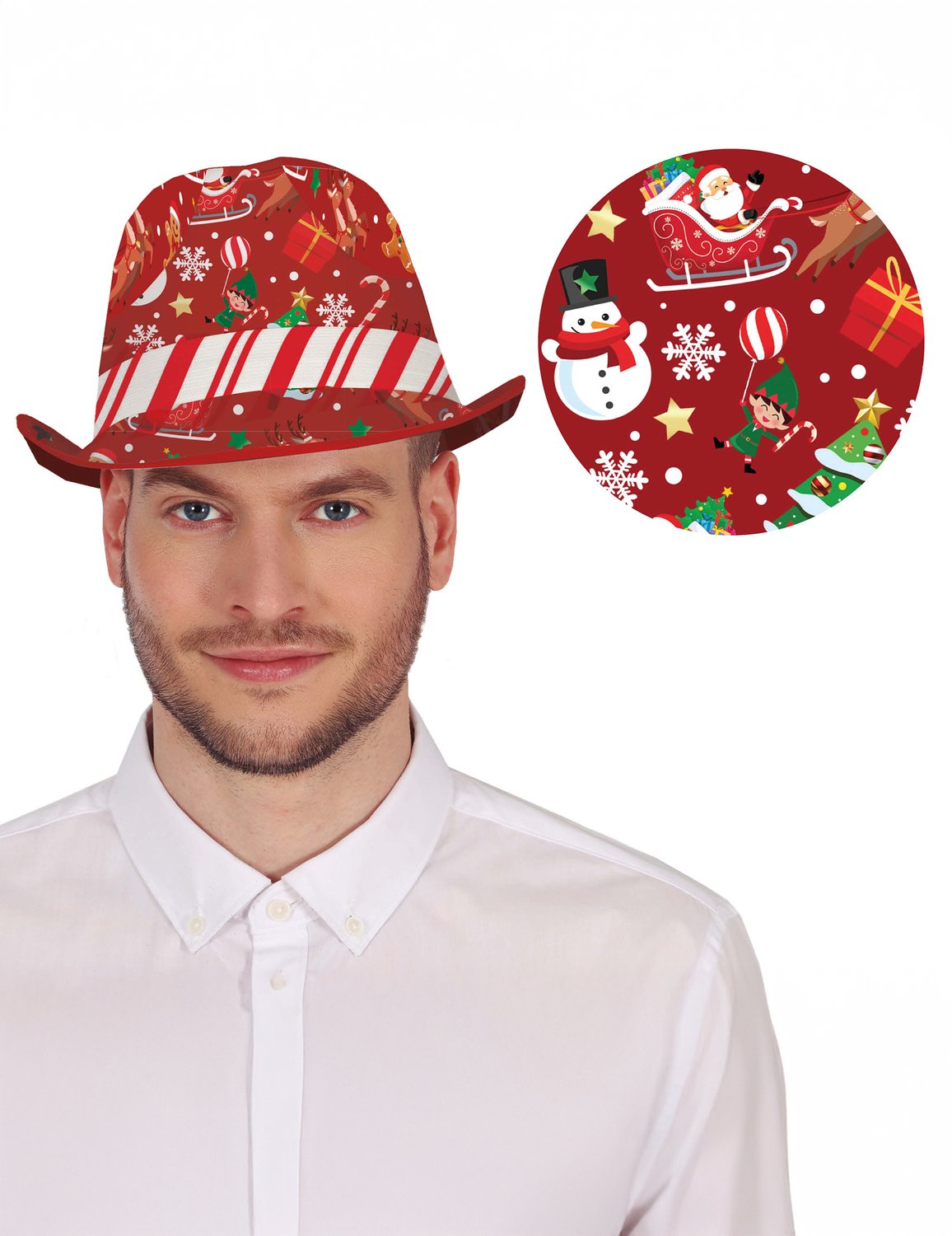 GUIRMA - Rode Borsalino met kerstmotieven voor volwassenen