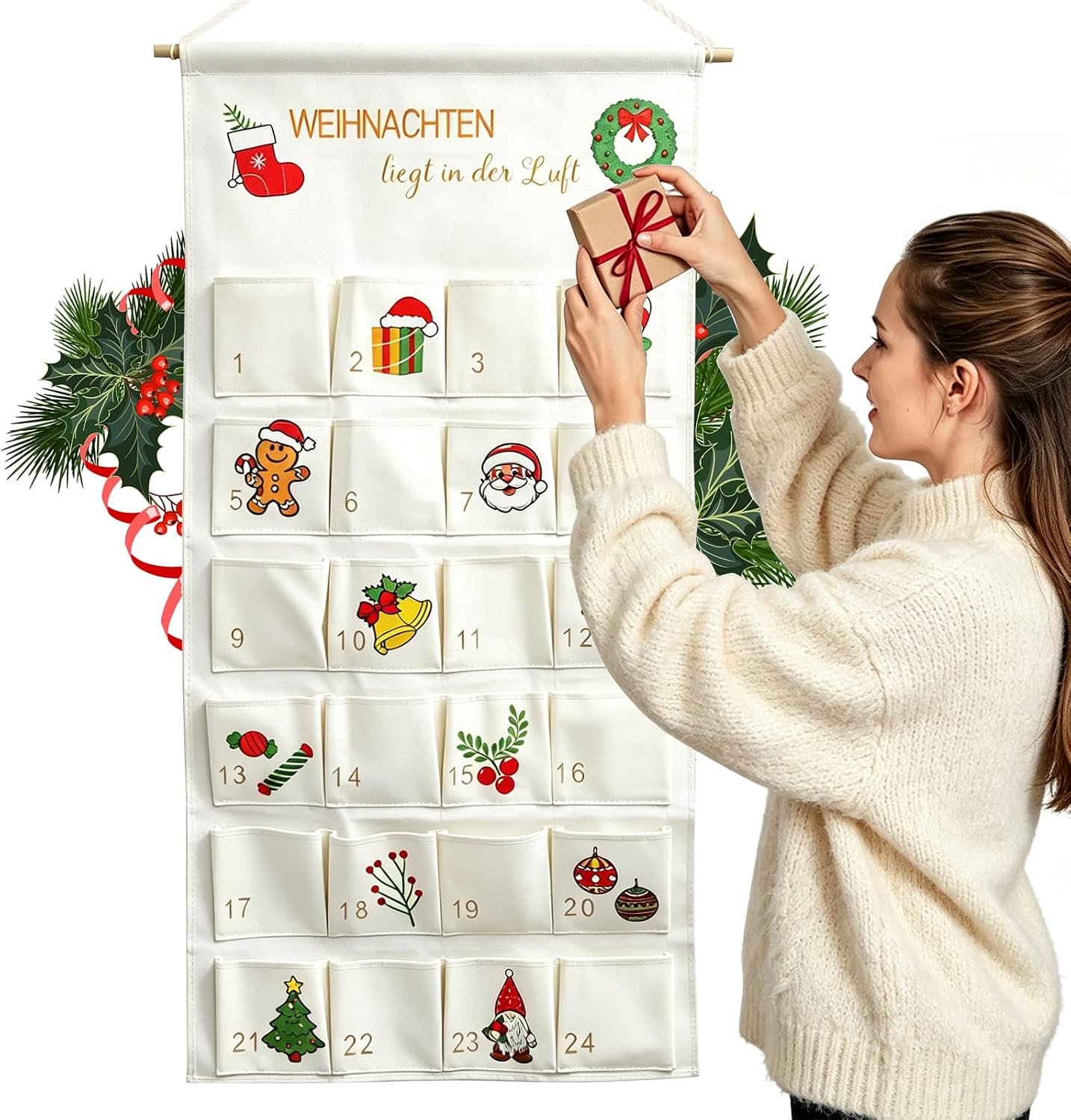 Adventskalender voor vullen 2026 - herbruikbare kalender - 24 vakken - voor wanddecoratie - Homevero