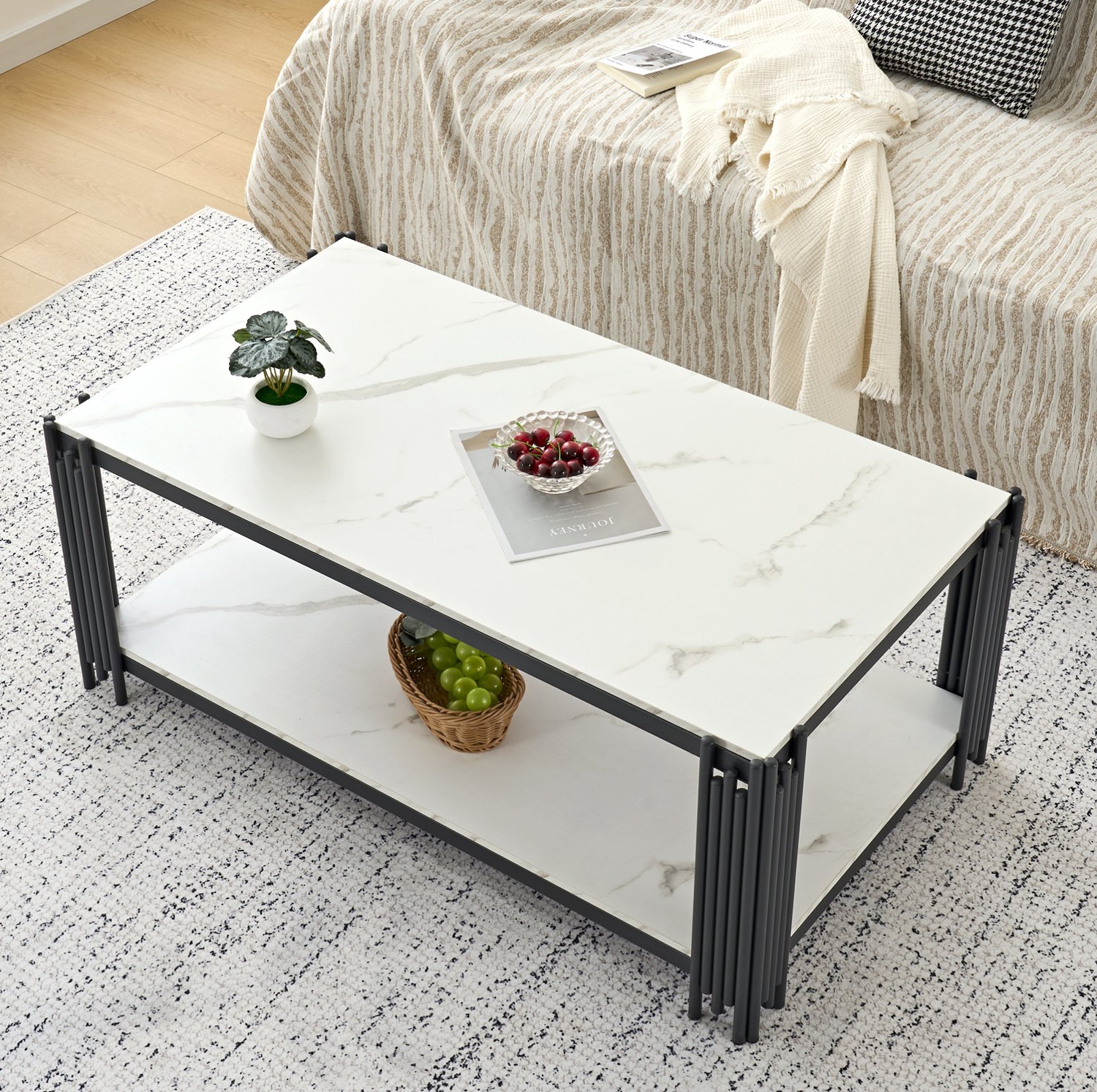 CHICFURN Salontafel - opbergruimte - 2 lagen - wit-zwart
