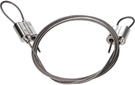 Stalen ophangkabel met twee verstelbare metalen sluitingen voor verlichting.