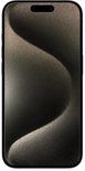 Vooraanzicht van een iPhone 15 Pro met donkere achtergrond en een opening voor de camera.