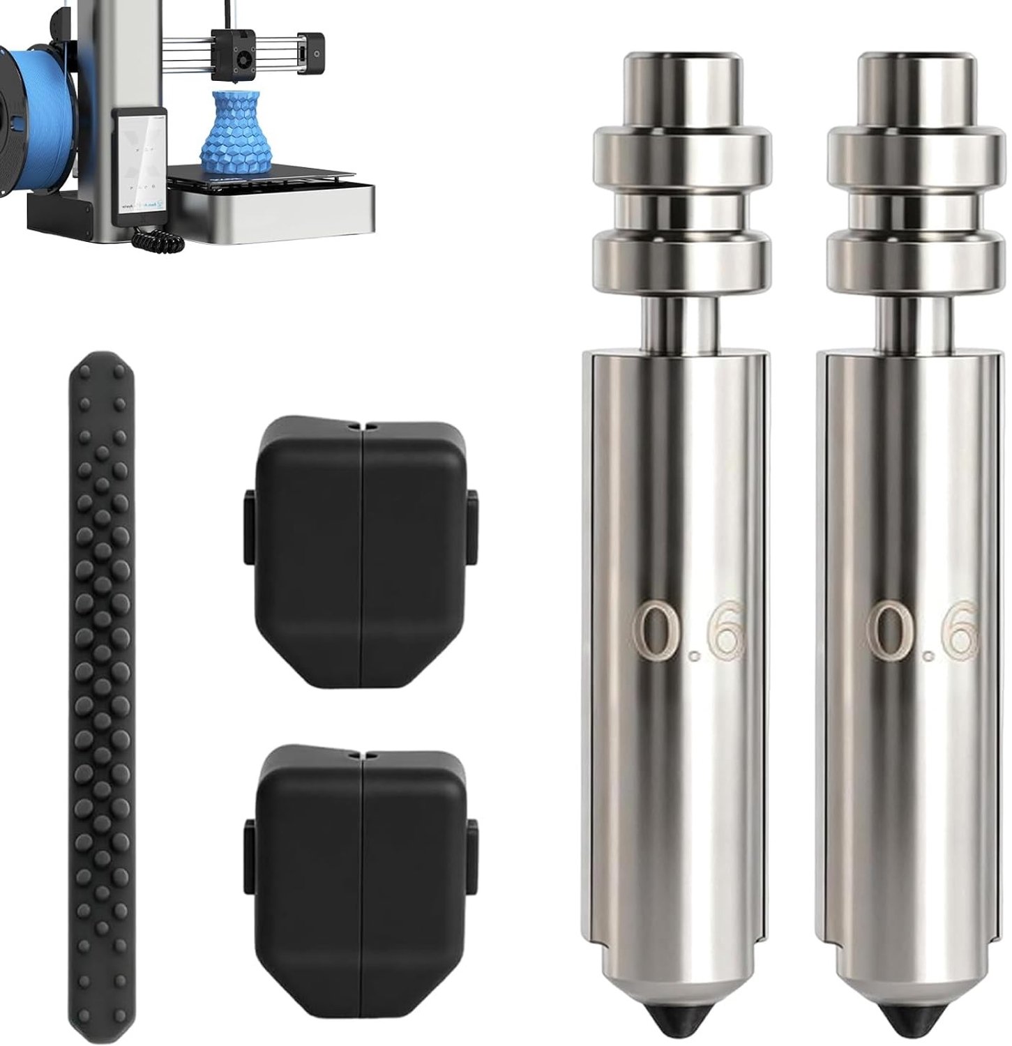 Set van 2 vervangbare spuitmonden 0.5 mm van gehard staal voor 3D-printers, snelwissel systeem, precisie en duurzaamheid