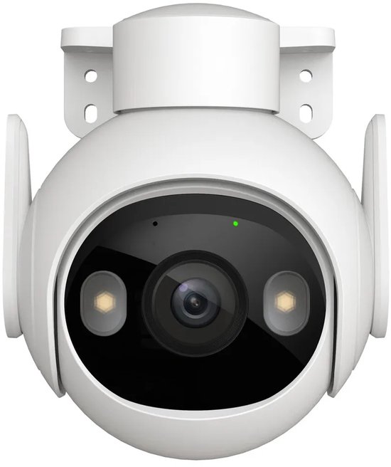Witte Imou buitenbeveiligingscamera, vooraanzicht met zichtbare LED-verlichting.