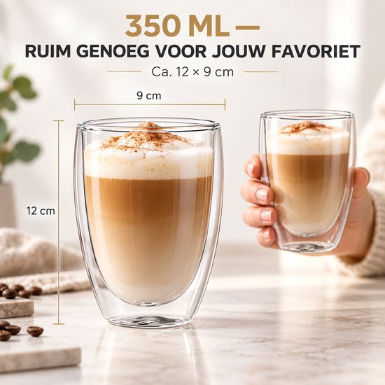 Dubbelwandige Koffieglazen Set van 6 - Theeglazen 350 ml - Borosilicaatglas - Dubbelwandige Theeglazen — cadeau in Koken & Dineren - foto 2