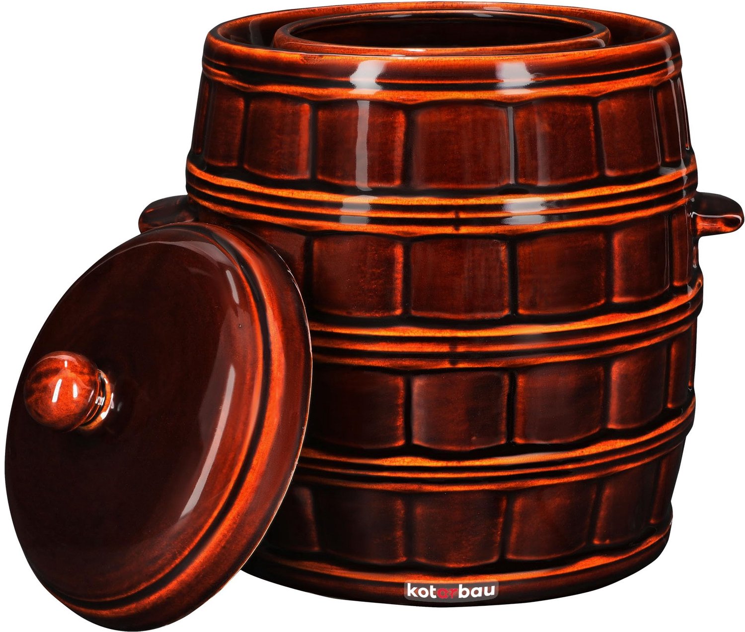 KOTARBAU® Fermentatiepot 12 L - Zuurkoolpot - met Deksel en Waterrand Keramische Fermentatiepot - Steengoed - Bruin