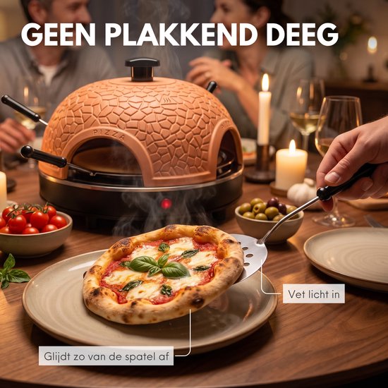 COOK-IT Pizza Oven 4 Personen - Mini Pizzaoven 800W - Pizza Oven voor op Tafel - Terracotta Koepel - Inclusief 4 Pizzaspatels — afbeelding 3