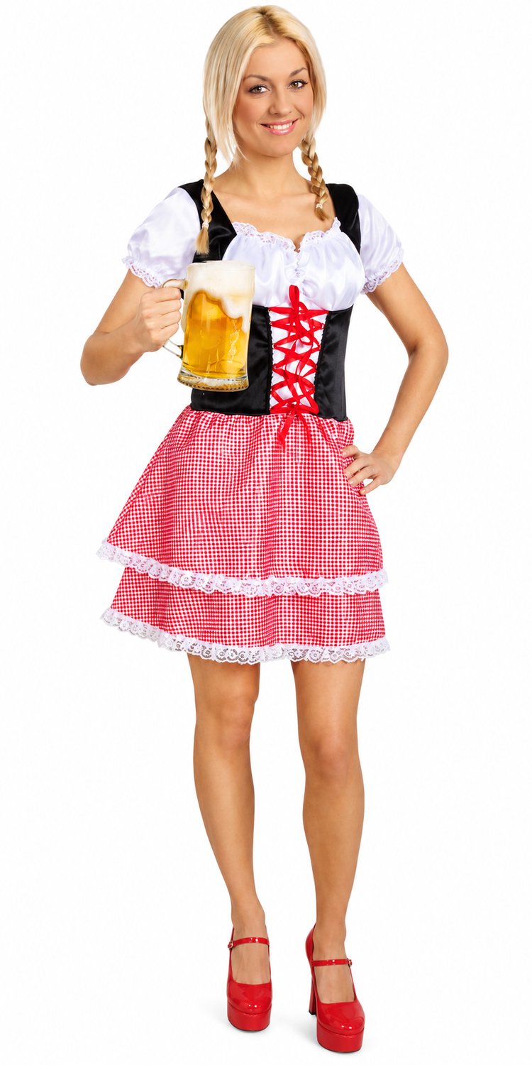 Oktoberfest Jurk Dames Rood Wit – Tiroler Dirndl – Maat L/XL