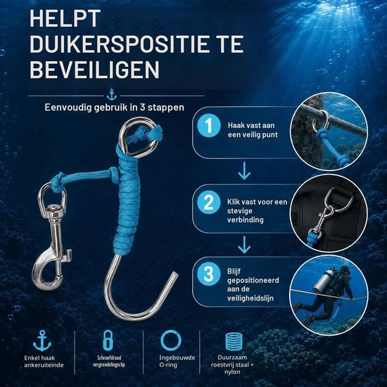RVS Enkelhaak voor Cave Diving, Duiken met Spiraalspoel, Ideaal voor Koraalrif en Driftduiken — afbeelding 5