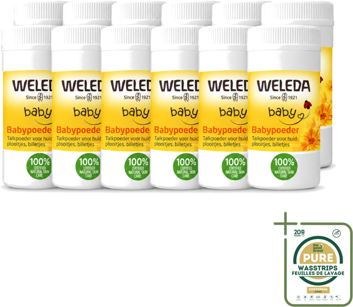 12 x WELEDA - Babypoeder - Baby & Kind Calendula - 20 g - Wasstrips - Babyhuid Verzorging - Babyhuid Poeder - Calendula Poeder - Natuurlijke Babyhuid Verzorging - Babyhuid Absorberen