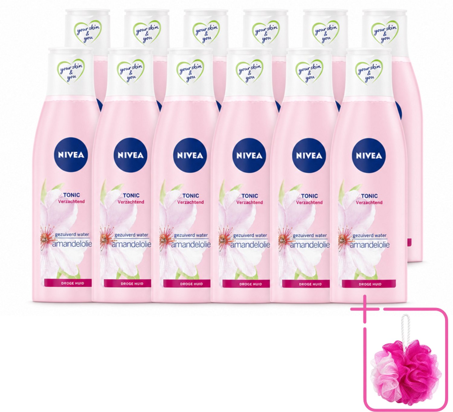 12 x NIVEA - Gezichtstonic - Essentials Verzachtende Tonic - Voor droge & gevoelige huid - Met Amandelolie & Hydramine - 200 ml - Bulkverpakking - Gezichtstonic - Douchemop - Droge huid