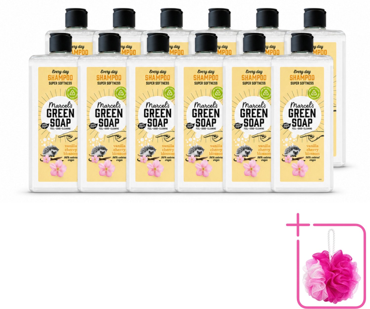 12 x Marcel's Green Soap - Every Day Shampoo - Vanilla & Cherry Blossom - Versterkt & verzorgt - 300 ml - Bulkverpakking - Dagelijks shampoo - Douchemop - Natuurlijke shampoo