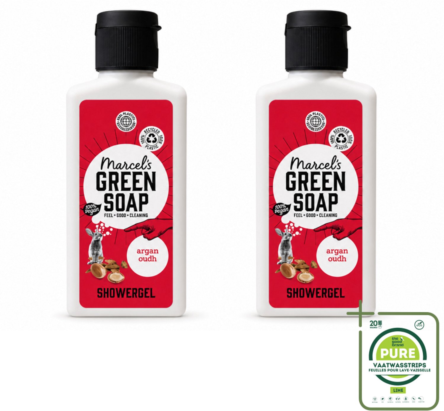 2 x Marcel's Green Soap - Douchegel - Argan & Oudh Mini - Krachtige werking - 100 ml - Grootverpakking - Vaatwasstrips - Douchegel - Argan En Oudh - Natuurlijke Douchegel - Vegan Douchegel - Biologische Douchegel