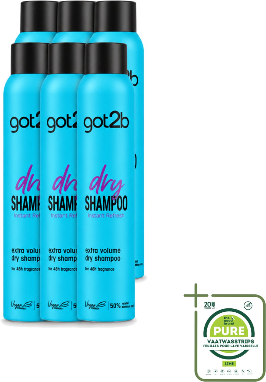 6 x Got2B - Droogshampoo - Fresh & Fabulous Volume - 200 ml - Grootverpakking - Vaatwasstrips - Droogshampoo - Fris Haar - Volume - Haarkleur - Haartypen