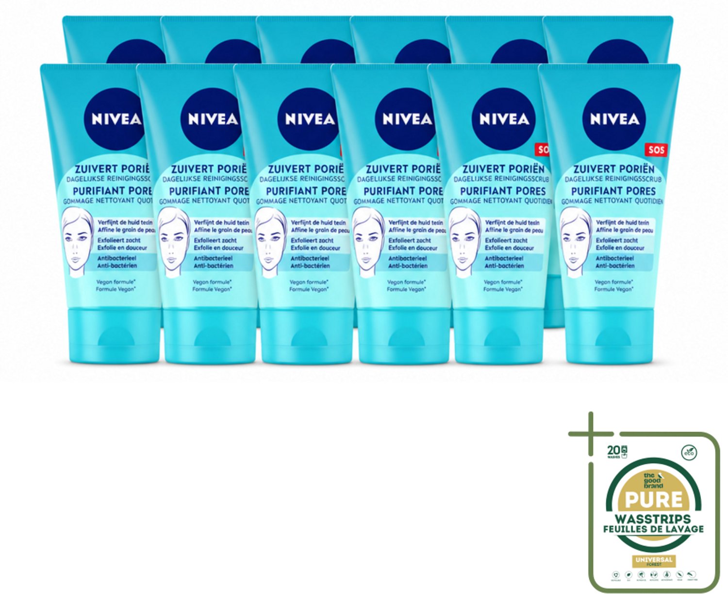 12 x NIVEA - Reinigingsscrub - Essentials Dagelijkse Scrub - Voor onzuivere huid - Met Melkzuur & Magnolia-extract - 150 ml - Wasstrips - Gezichtsreiniging - Huidscrub - Melkzuur - Magnolia-extract - Puistjes