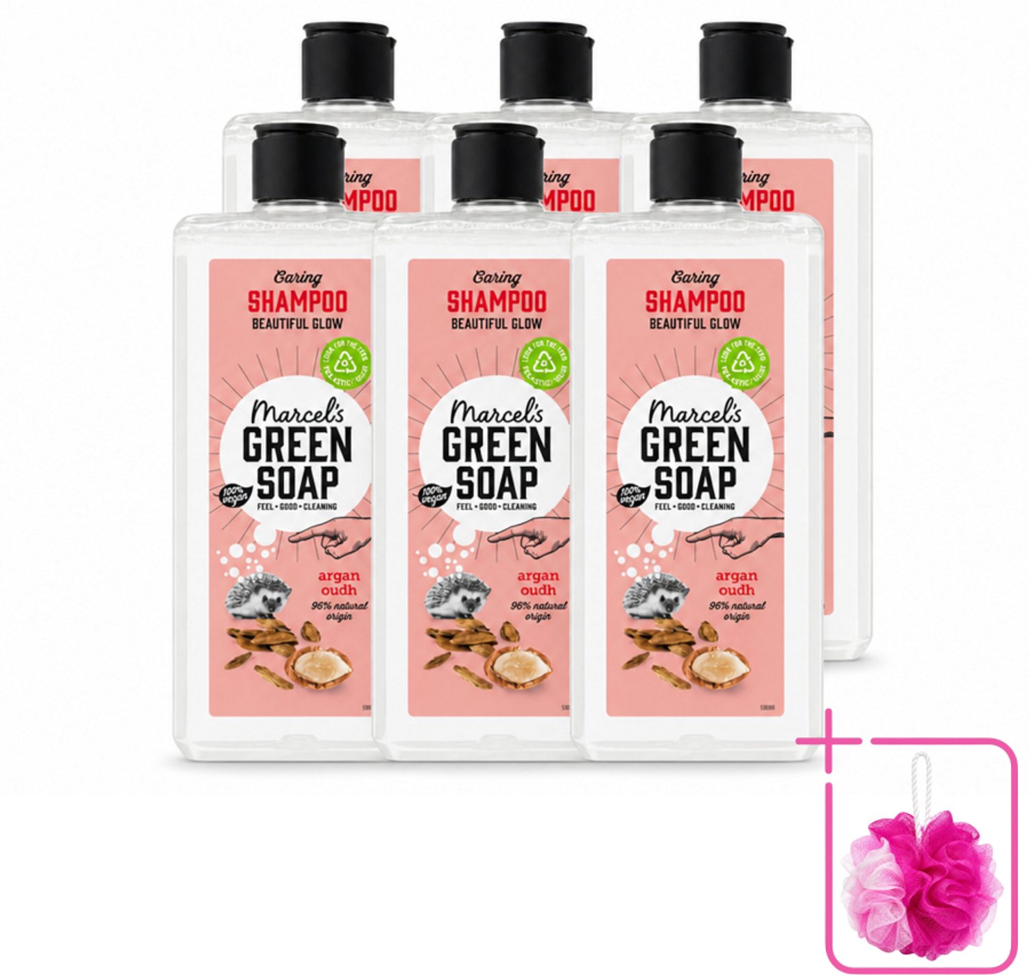 6 x Marcel's Green Soap - Shampoo - Argan & Oudh - Versterkt & verzorgt - 300 ml - Bulkverpakking - Haarverzorging - Douchemop - Natuurlijke shampoo