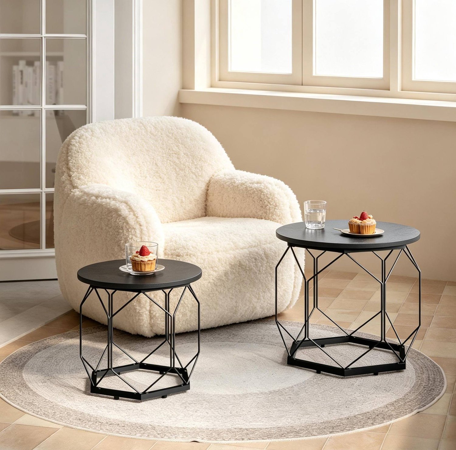 CHICFURN Salontafel - Set van 2 - afneembaar tafelblad - rond - zwart