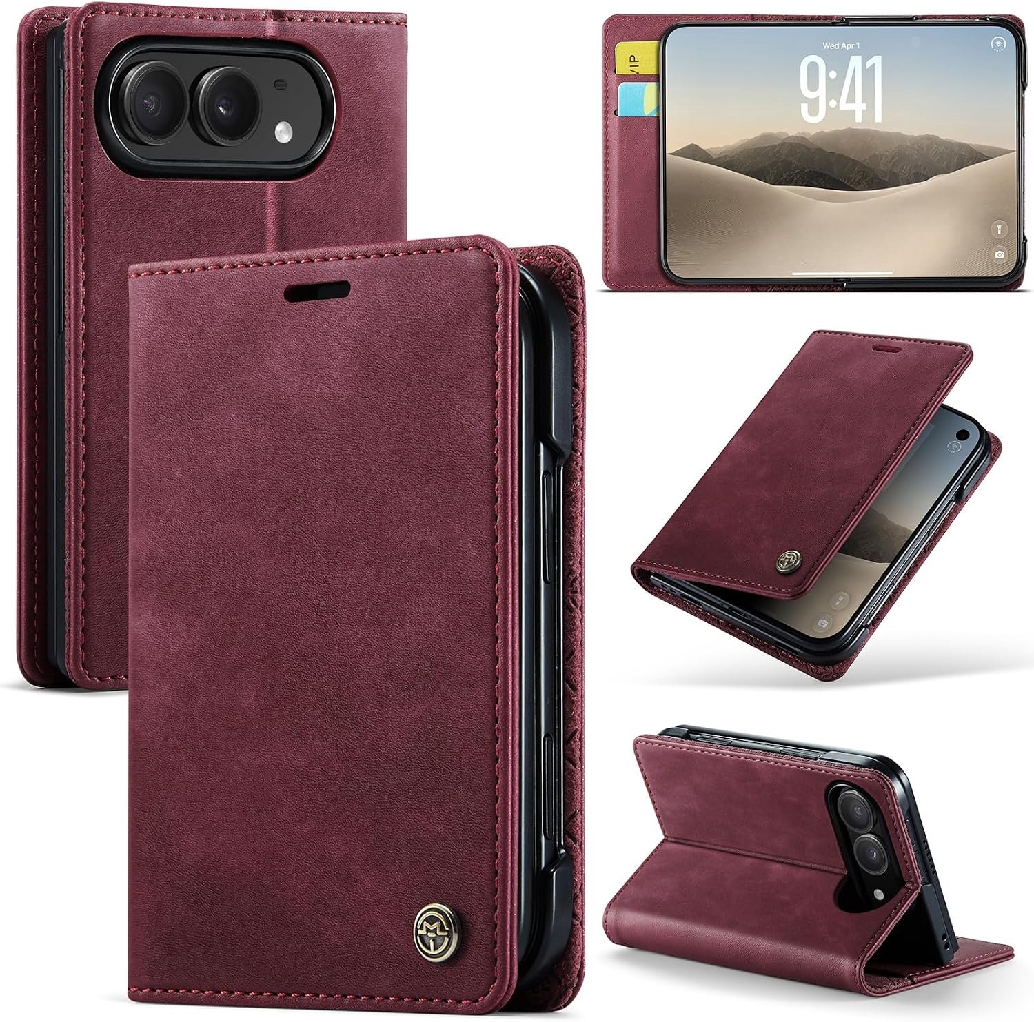 Zandarix Hoesje Geschikt voor Apple iPhone Duo - Premium Lederen Flip Wallet - Book Case Hoesje - Wijnrood