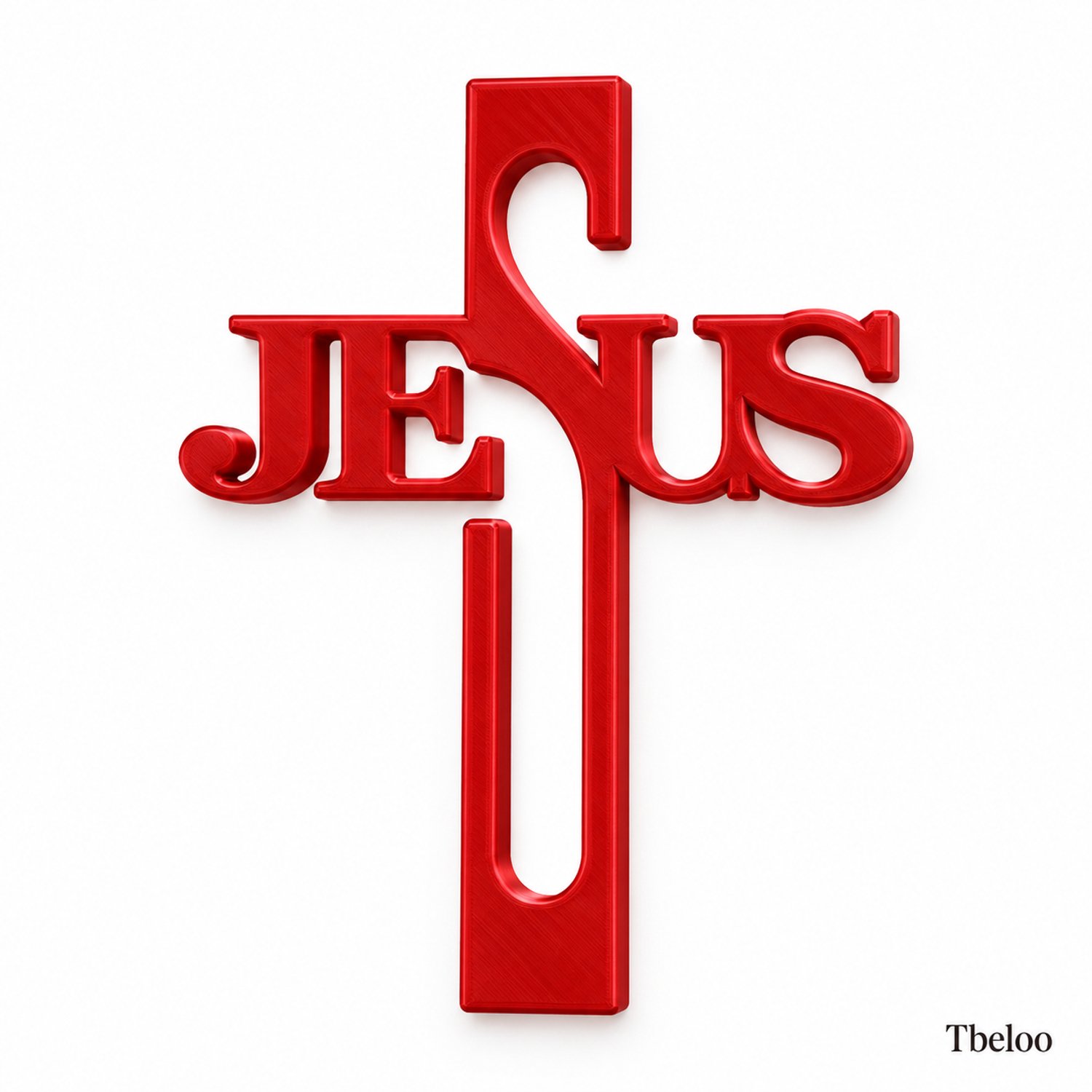 Tbeloo Jezus Kruis – Christelijke Wanddecoratie – 3D Geprint – Candy Red – 18 cm x 13 cm