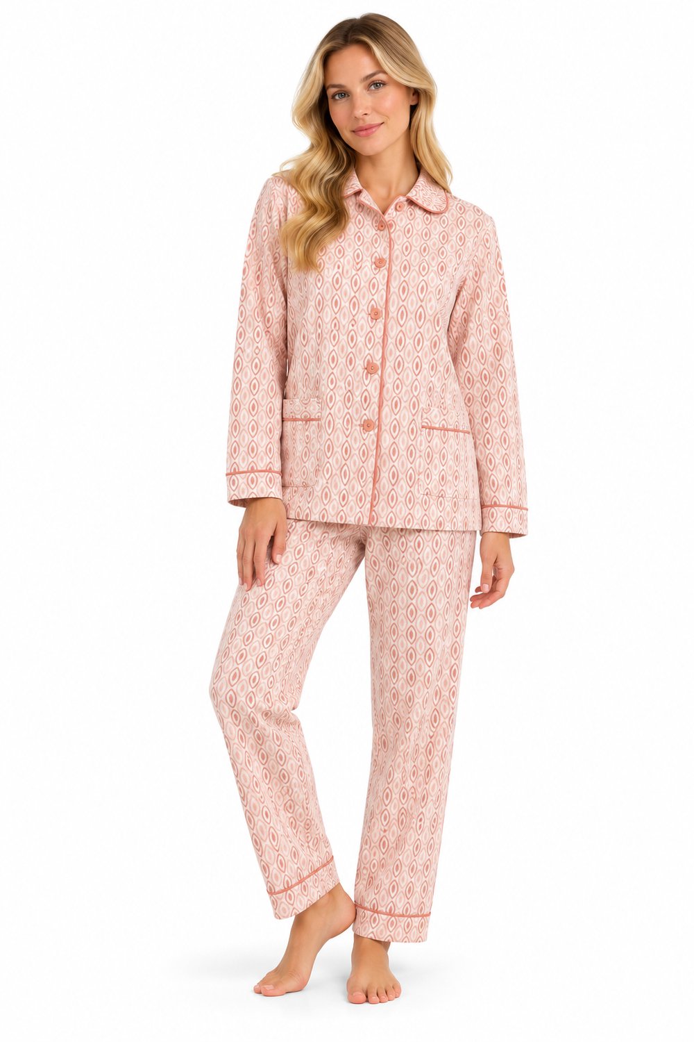 Cocodream - dames pyjama flanel - doorknoop - roze print - maat L
