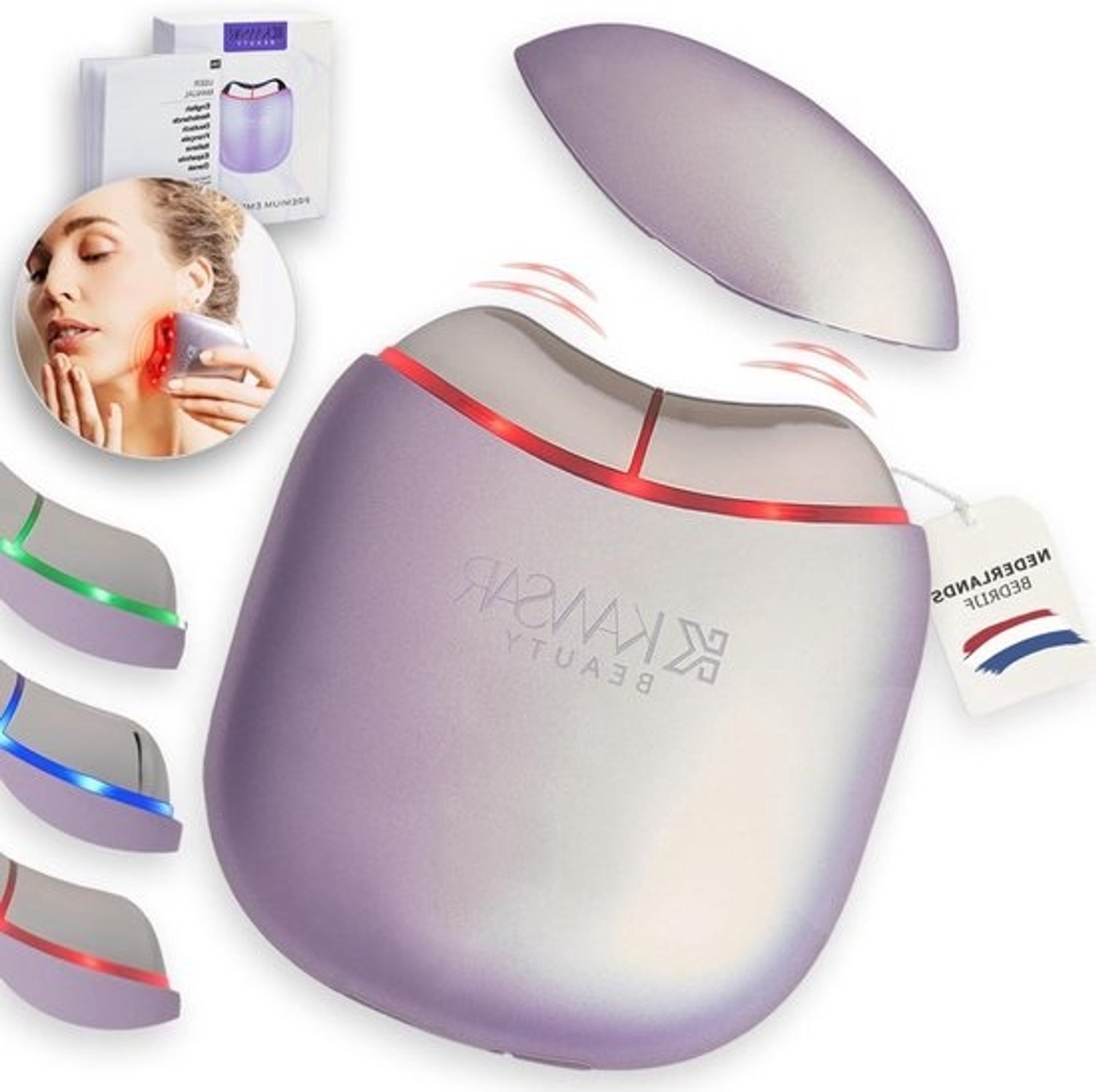 Gua Sha gezichtsroller - Gezichtsverjonging EMS - Huidverzorging thuis - EMS en lichttherapie - Oplaadbaar - Blauw groen rood