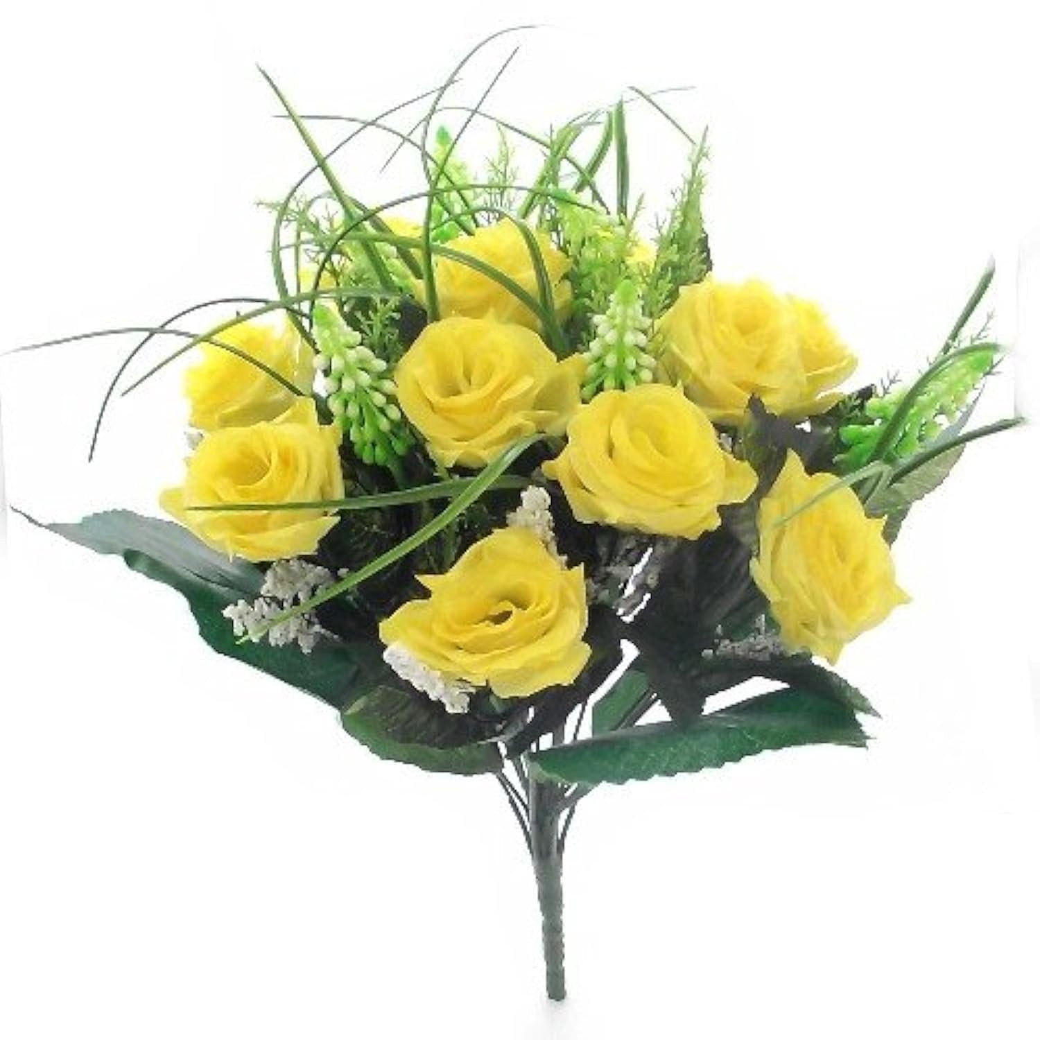38cm Kunstmatige Rozen & Grasstruik met Bladeren - 12 Bloemknoppen
