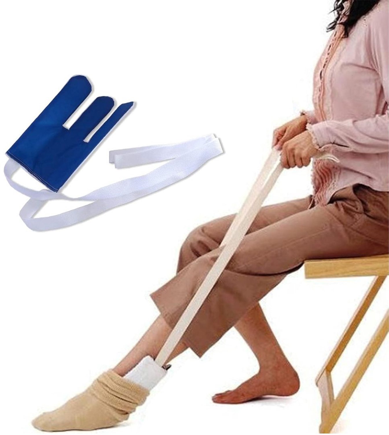 Zolvano® Sokaantrekker - Sokophaler - Hulpmiddel Ouderen - Wit en blauw