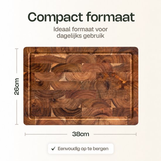 VDN Professionele Snijplank Acacia Hout met Sapgeul en Handvaten – Anti-slip Borrelplank - Hakblok Kopshout 26x38x3.5 cm — cadeau in Kookcadeaus - foto 7