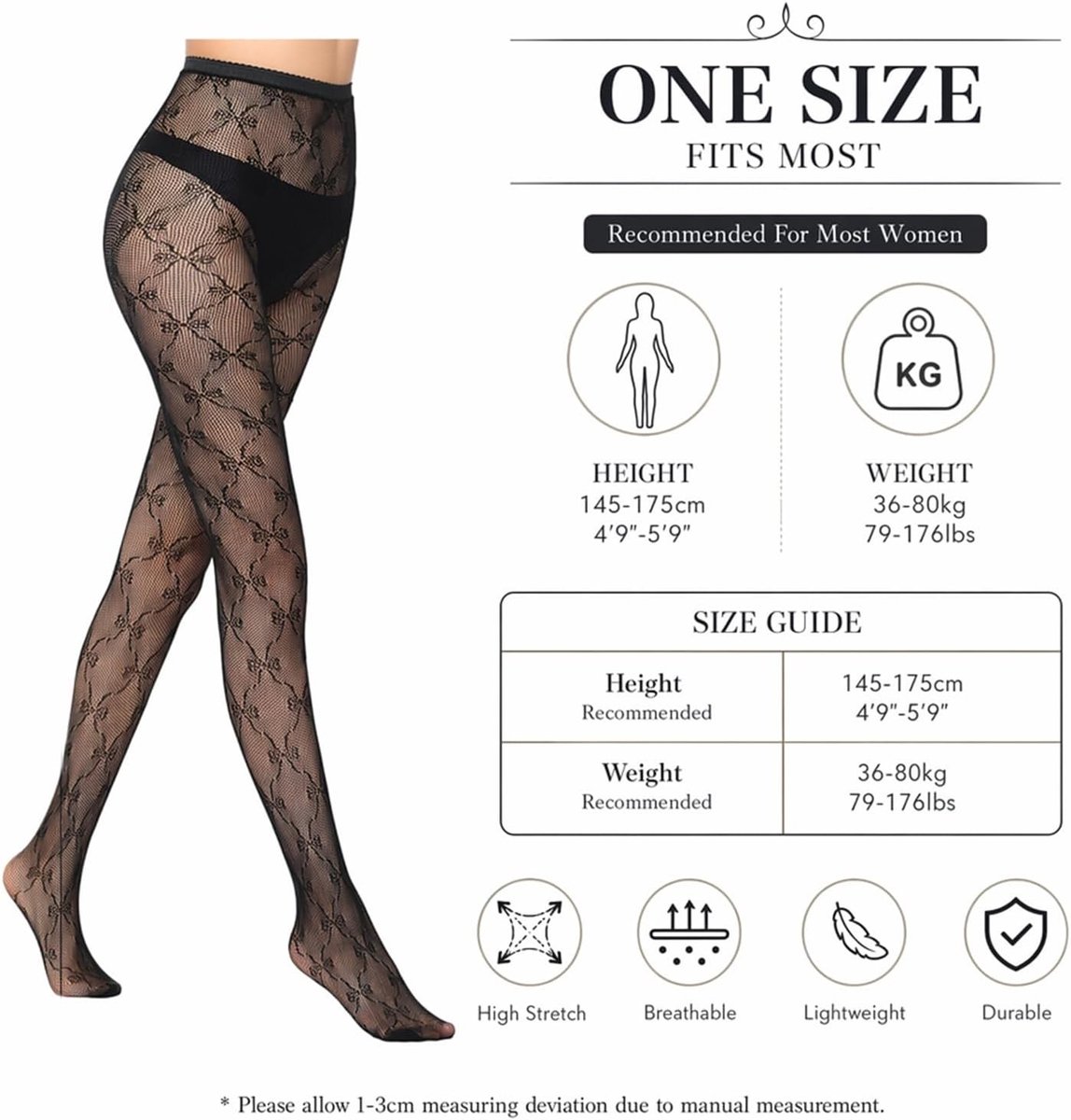 Hoge taille elastische netkousen - Sexy figuurvormende panty voor onder kleding - Perfect voor jeans, jurken en speciale gelegenheden - (One Size: 145-175cm/36-80kg)