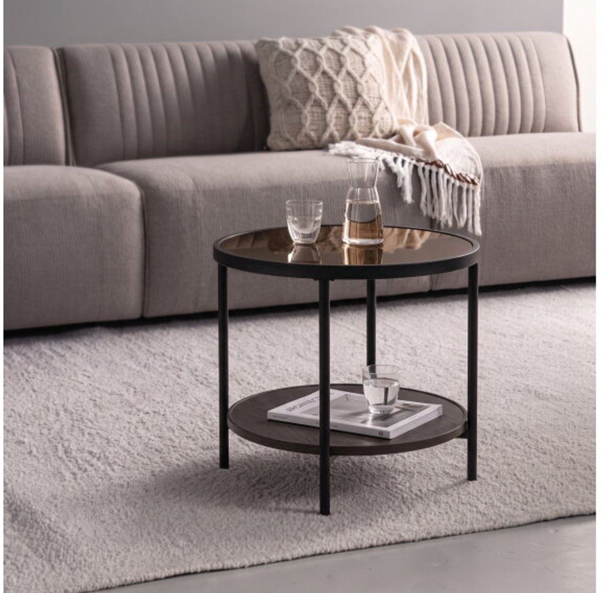 Salontafel Harald rond glas Ø48 cm - Espresso bruin