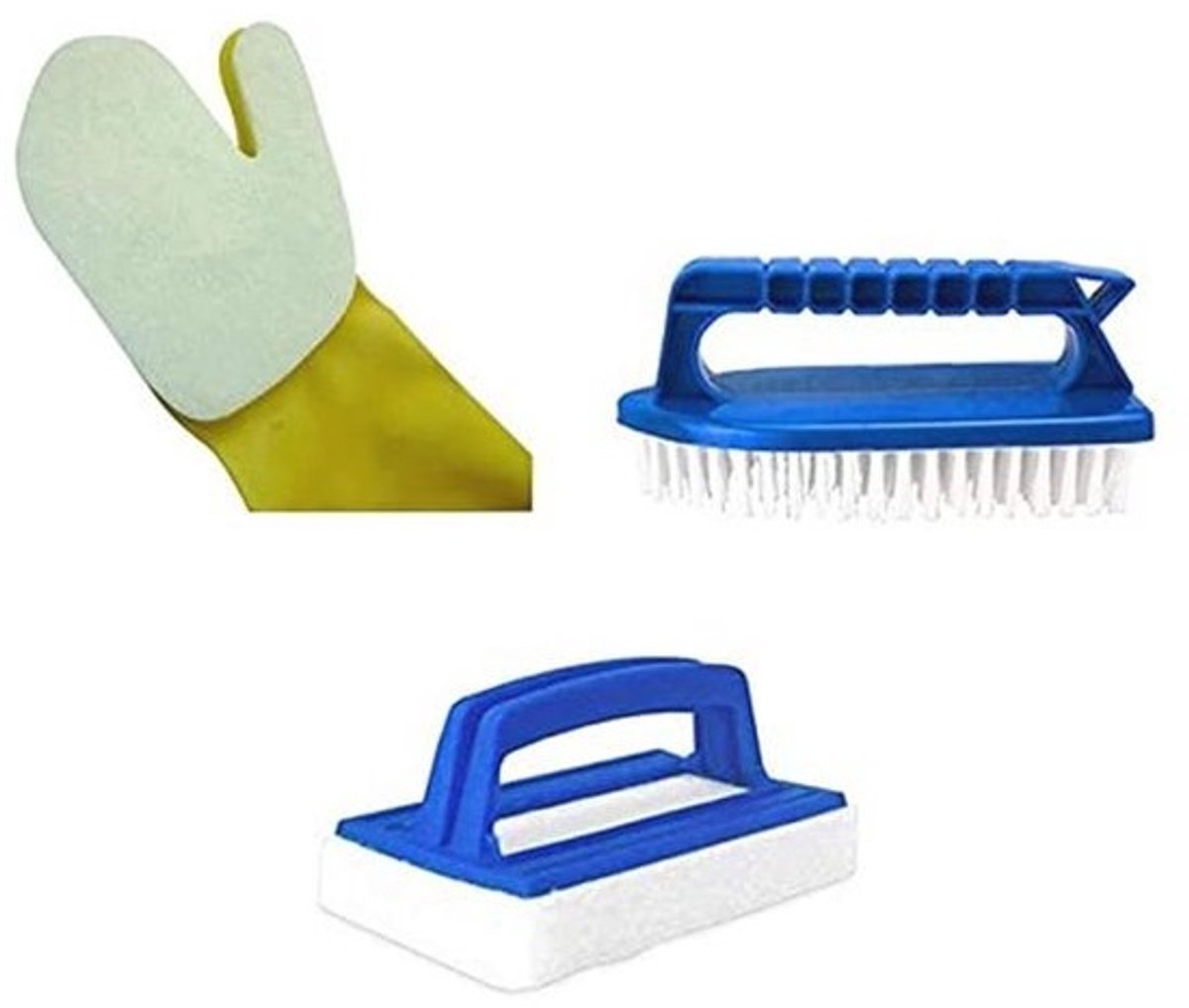 Zwembadreinigingsset met Handvat en Witte Borstelharen - Handpad en Reinigingshandschoen