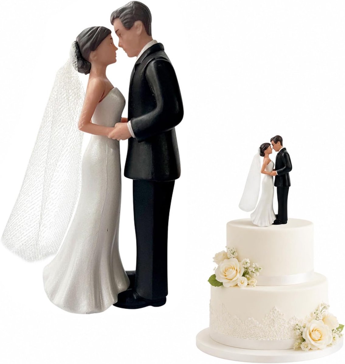 Bruidspaar Figuren, Taarttopper Huwelijksfiguren Bruidspaar, Cake Topper voor Bruidstaart, 11 cm x 5 cm Taartdecoratie