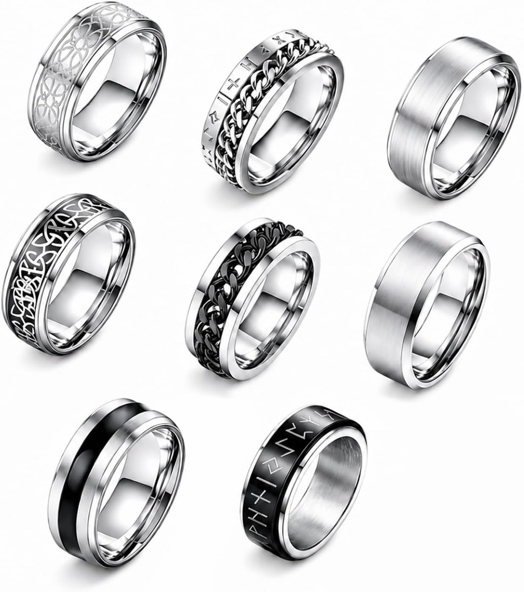 Ringen van roestvrij staal, anti-stress ring voor heren en dames, anti-stress-ringen, verlichten stress en angst, draaibaar, voor bruiloft, belofte, modieuze accessoires (zwart