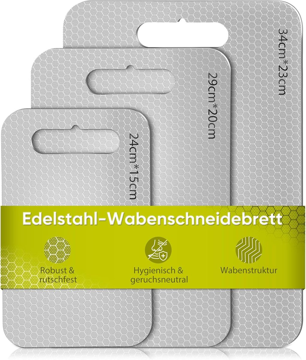 3 STKS RVS snijplank met titanium - honingraatvormige & gladde dubbelzijdig, antibacterieel, BPA-vrij. Incl. S/M/L maten