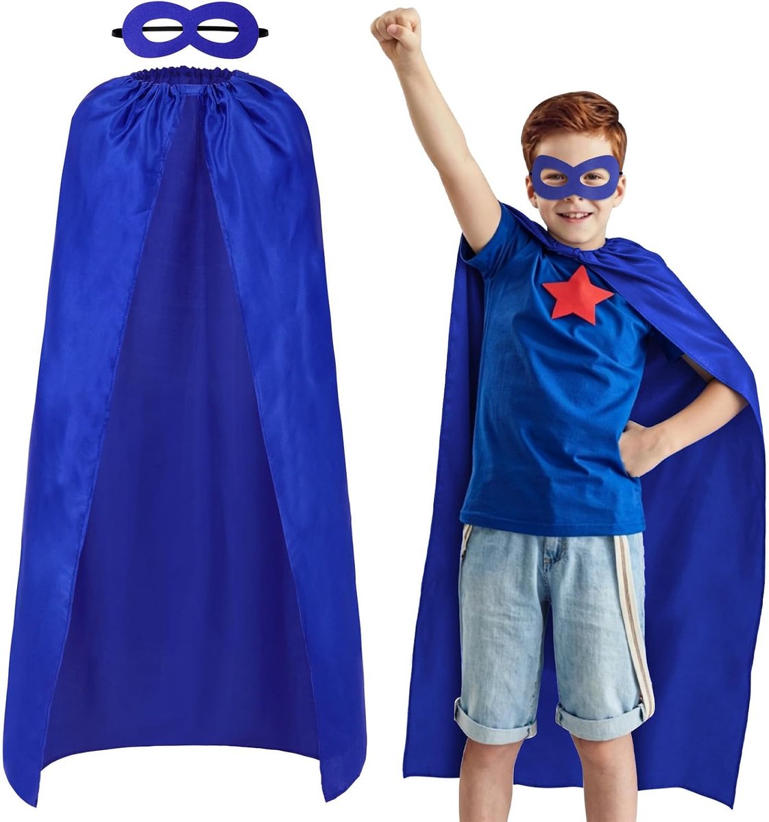 Superheldencape kostuum, 2 stuks korte dubbelzijdige cape met masker, carnavalskostuum, maskeradekostuum, carnaval, cosplay, superheldencape, Kerstmis, werelddag van het boek en andere feesten