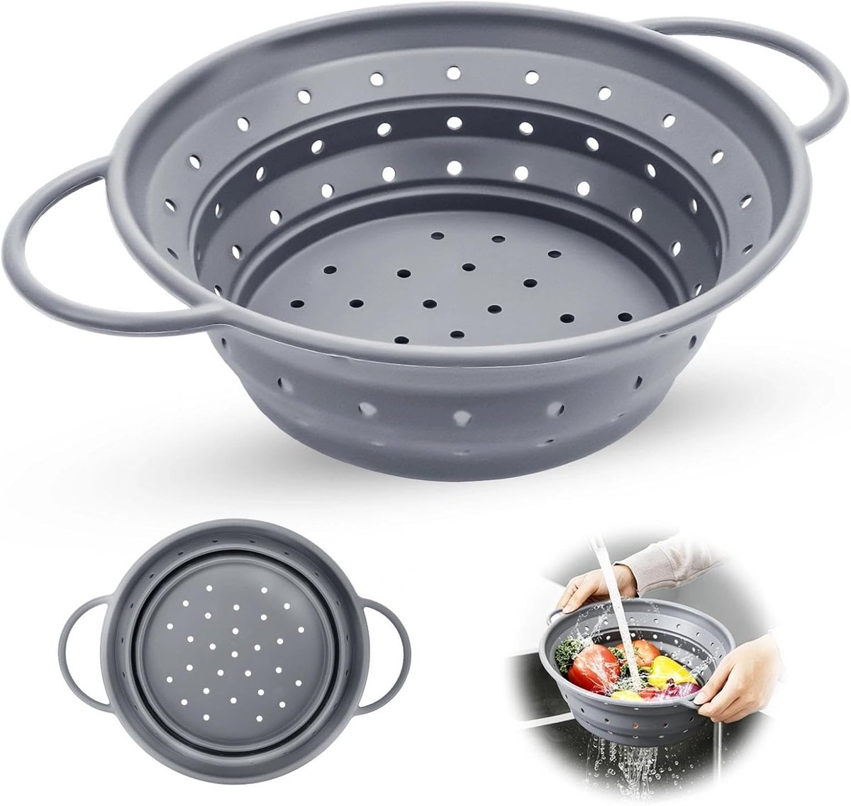 Opvouwbare siliconen pastazeef, 28 cm, hittebestendig, BPA-vrij, vaatwasmachinebestendig, multifunctionele afdruipzeef voor keuken, camping, groenten en fruit