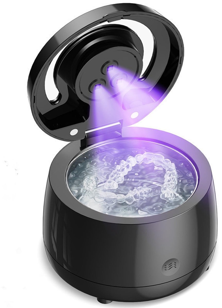 Ultrasone Retainer Cleaner,3-Minuten Diepe Schone Ultrasone Kunstgebit Cleaner Machine, One-Touch Operatie Ultrasone Reiniger voor Retainers, Mondbeschermers, Beugels, Tandenborstelkoppen - zwart