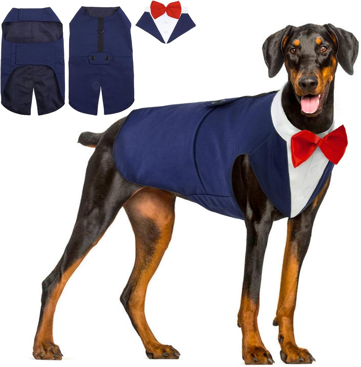 hondensmoking, vlinderdas voor honden, hondenoverhemden, kostuums voor kleine, middelgrote en grote honden, hondenkostuum voor bruiloften en Kerstmis, blauw, L
