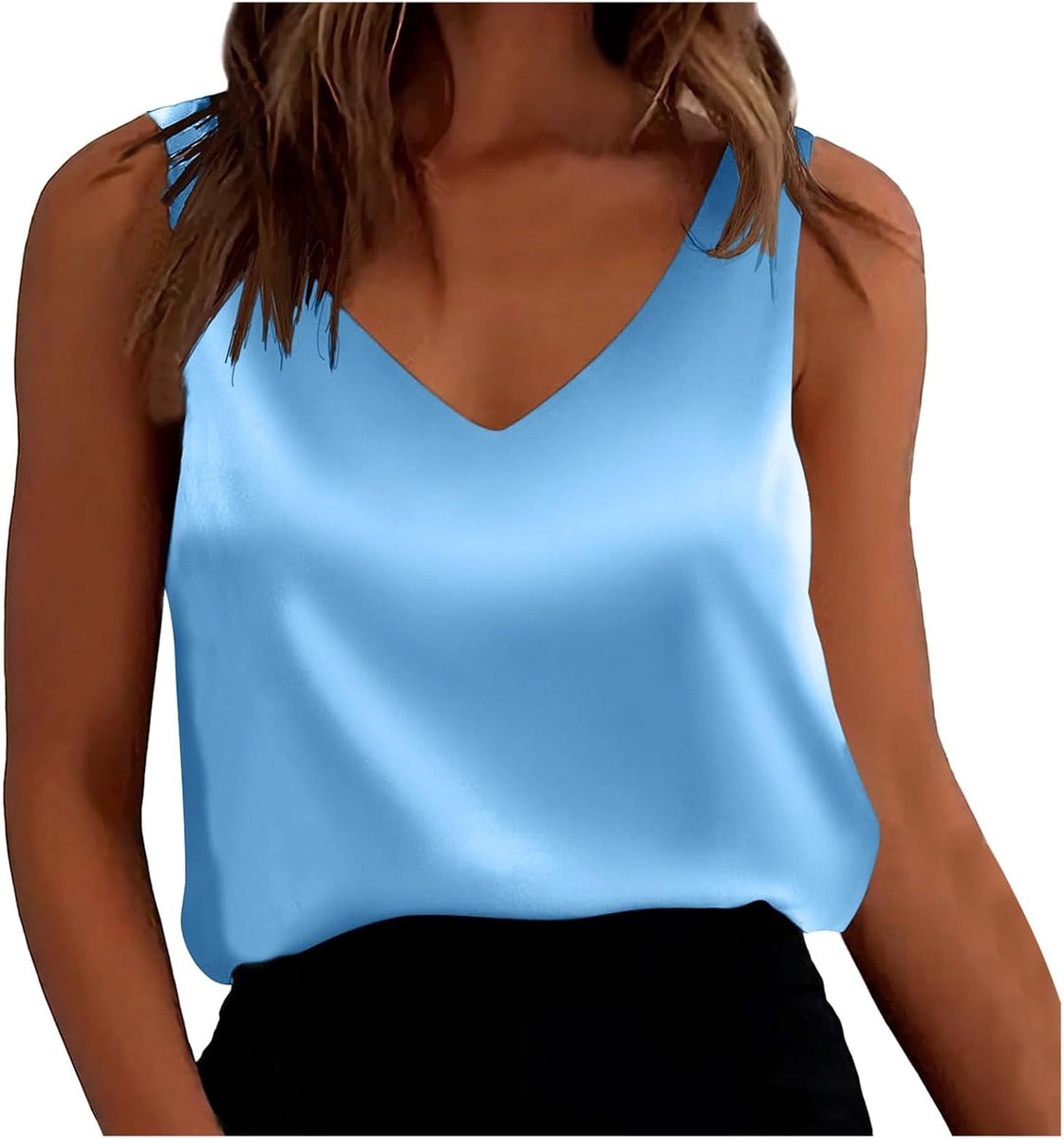 Satijnen tanktop voor dames, losse pasvorm, mouwloos, V-hals, blouses, klein bovendeel