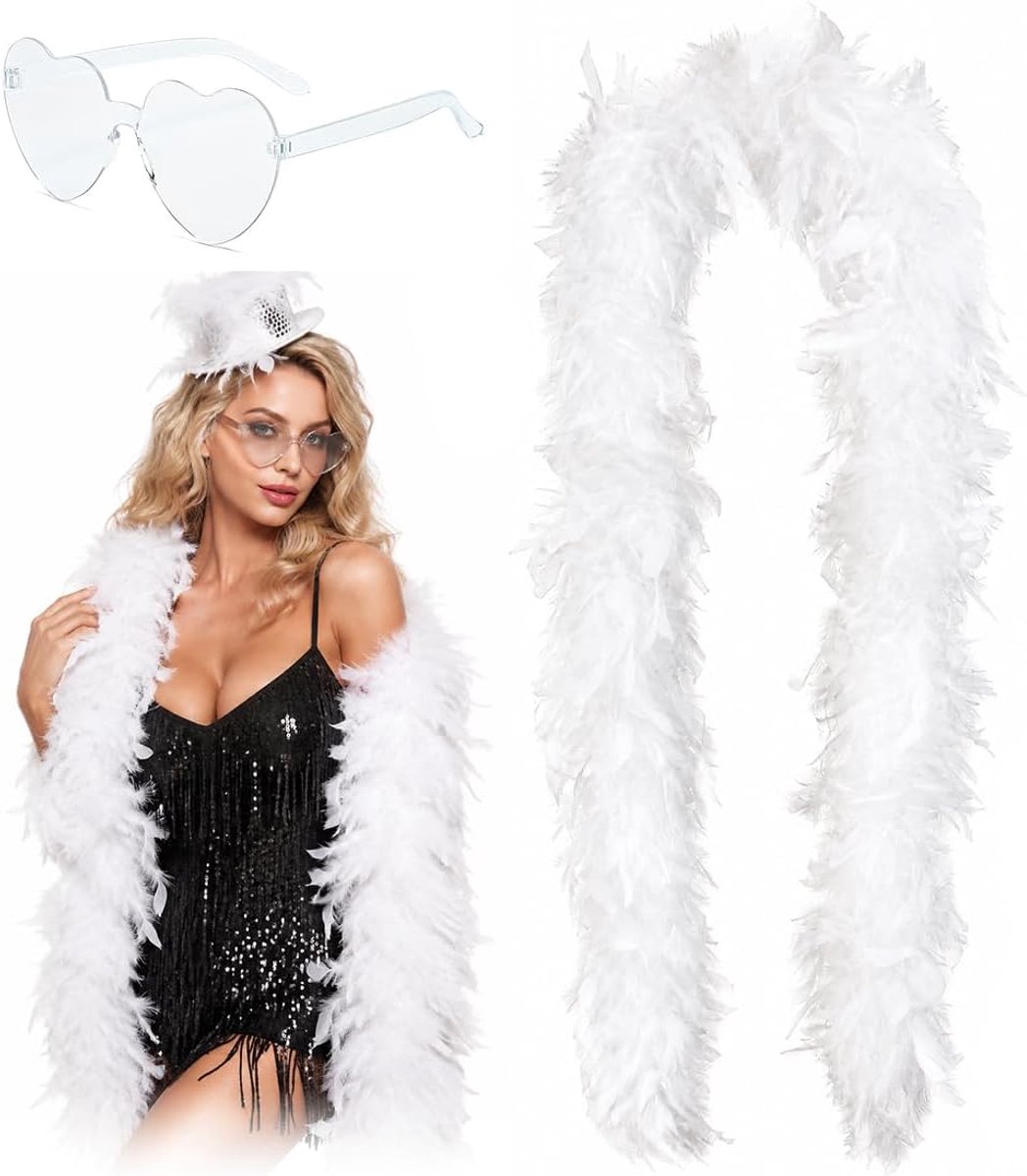 Wit 2m – Verensjaal voor carnaval & feest, accessoire voor bruiloft & carnaval, vogel-look voor jaren 20