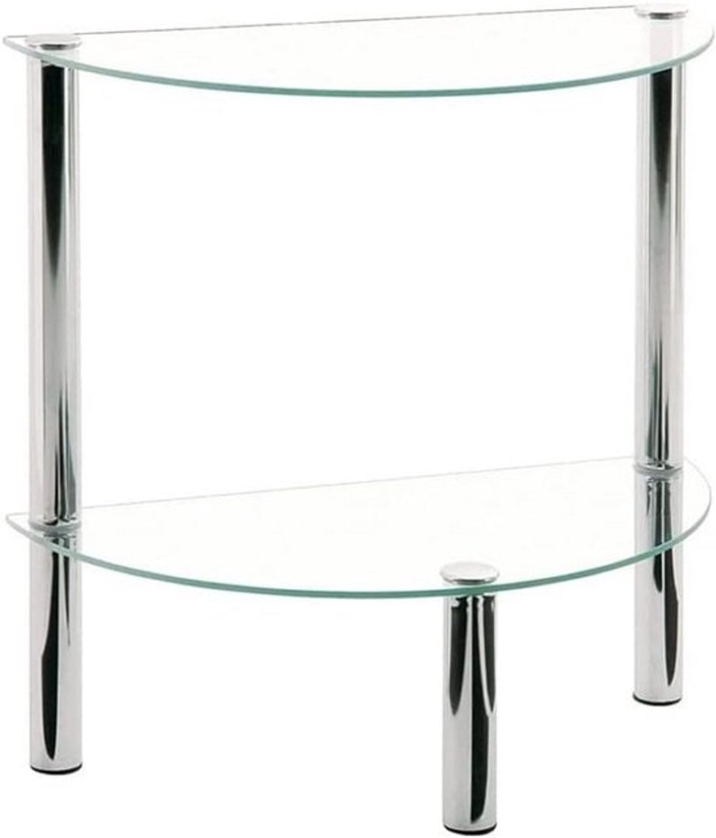 Kleine bijzettafel met metalen onderstel en glazen blad
