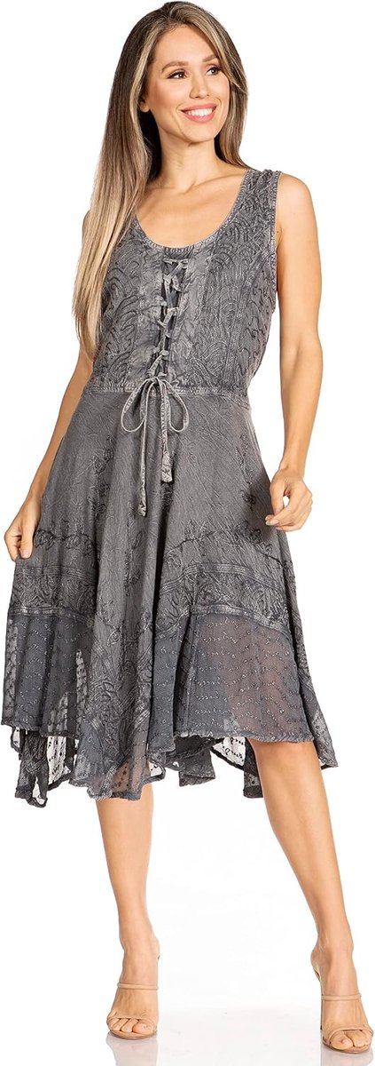 Magdilena Stonewashed Corset Voorkant Geborduurde Jurk
