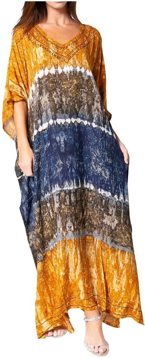 Catia Boho casual lange maxi-kaftan jurk voor dames, kaftan bedekking, LougeWear