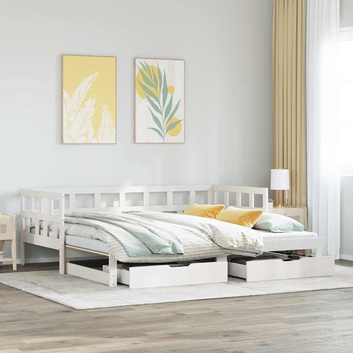 Grenenhout 2 in 1 slaapbank met onderschuifbed wit 80x200 cm